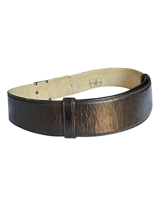 Vintage Donna Karan Dark Brown Genuine Leather Push Lock Waist Unisex Belt M 80s main image 10